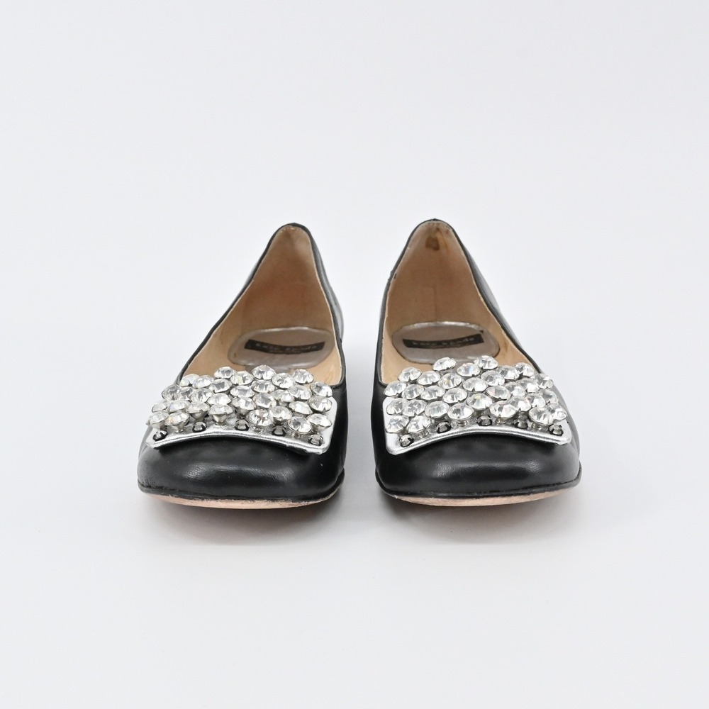 Kate Spade Rhinestone Flats Womens Sz 6.5B Black Leather Embellished Ballet Chic - Picture 2 of 10